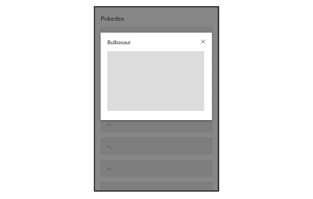 browser screenshot of a given, very simple mobile view mock-up of the pokemon checker app showing the modal view